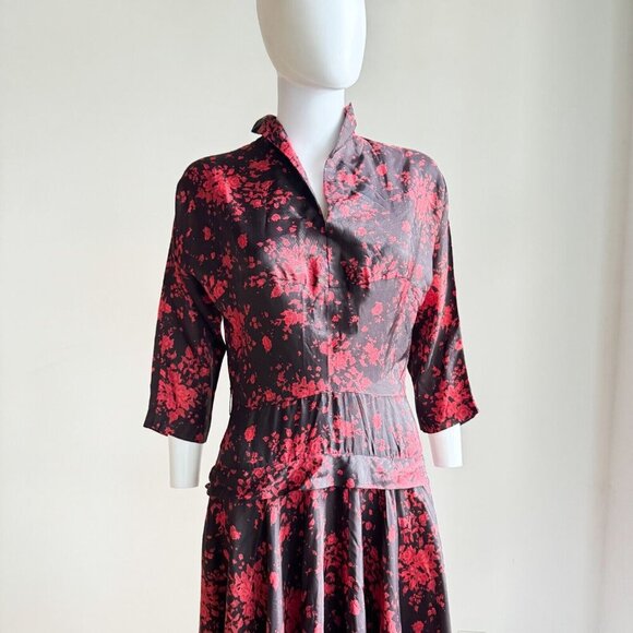 Vintage A Dress Town 50s does 40s Midi Floral Dress S - Picture 2 of 12